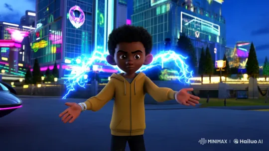 Boy Wields Electricity in Futuristic Cityscape at Dusk – AI Generated Video | Hailuo AI