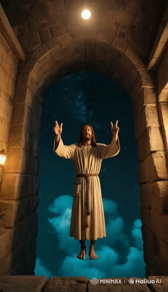 Figure in Robe Stands in Stone Archway Under Starry Sky – AI Generated Video | Hailuo AI