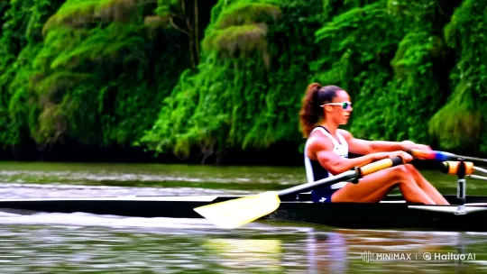 Amazonian Athlete Showcases Grace in Olympic Rowing Scene – AI Generated Video | Hailuo AI