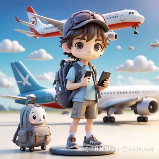 Child Traveler Prepares for Adventure at Bustling Airport – AI Generated Video | Hailuo AI