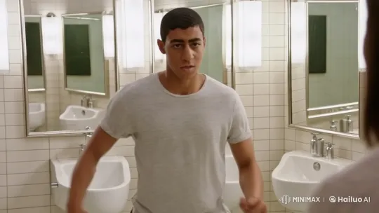 Young Man Training for Fight in Modern Restroom – AI Generated Video | Hailuo AI