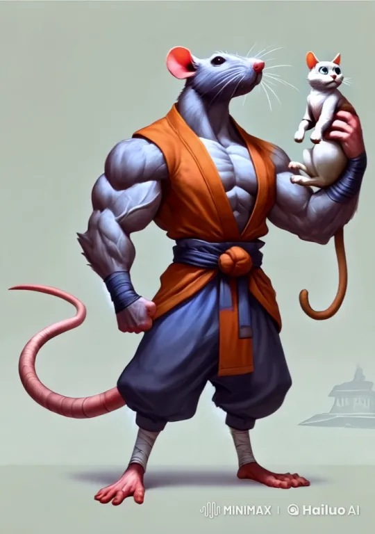 Muscular Mouse and Cat in Martial Arts Scene – AI Generated Video | Hailuo AI