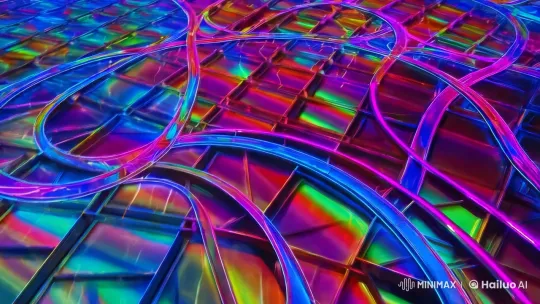 Iridescent Fractal Display with Neon Outlines – AI Generated Video | Hailuo AI