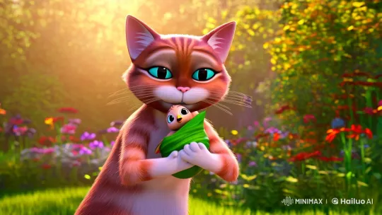 Gentle Cat Nurtures Injured Bird in Serene Garden – AI Generated Video | Hailuo AI