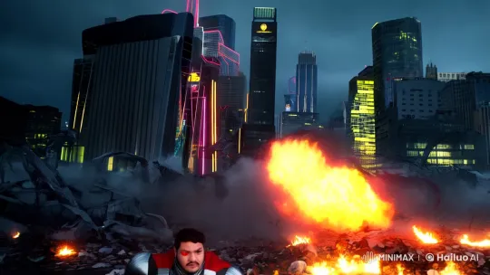 Superhero Fights Dinosaur Monsters in Futuristic Gotham – AI Generated Video | Hailuo AI