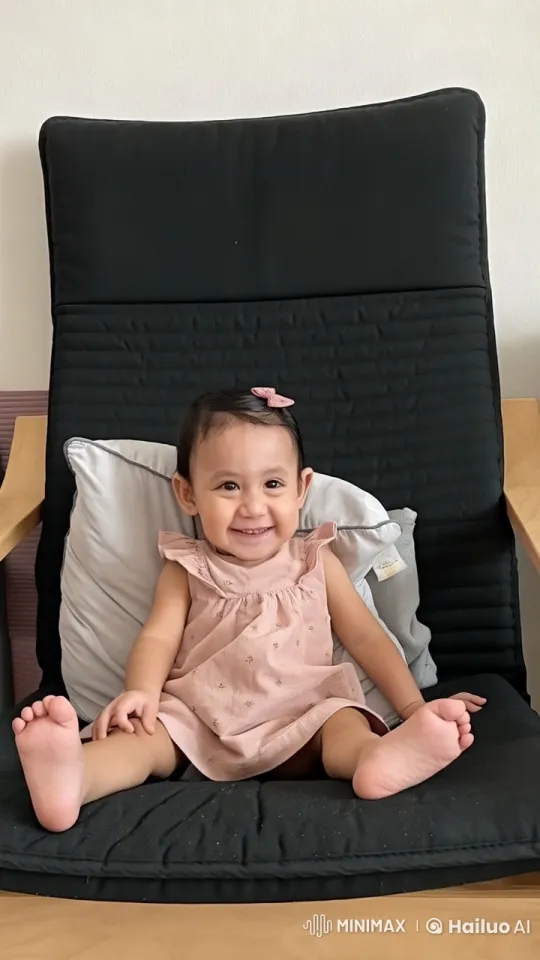 Toddlers Joyful Play on Black Chair – AI Generated Video | Hailuo AI