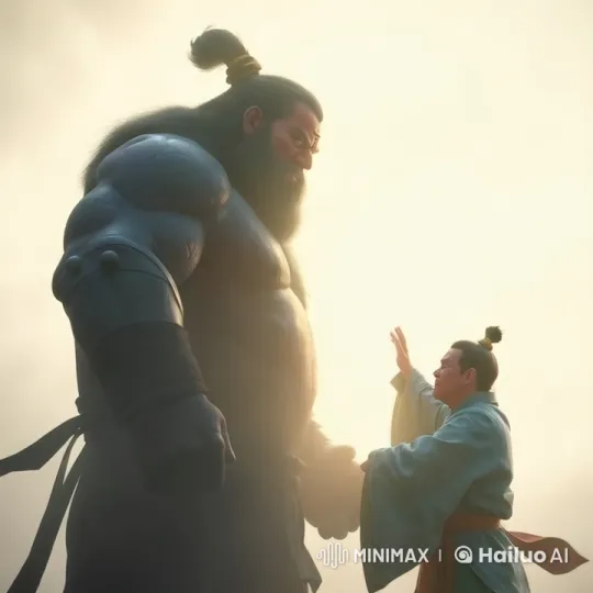 Kung Fu Master Defeats Giant in Dawn Showdown – AI Generated Video | Hailuo AI