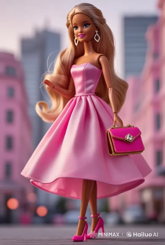 Barbie Doll in Dynamic Pink Outfit Spins in Live2D City Scene – AI Generated Video | Hailuo AI