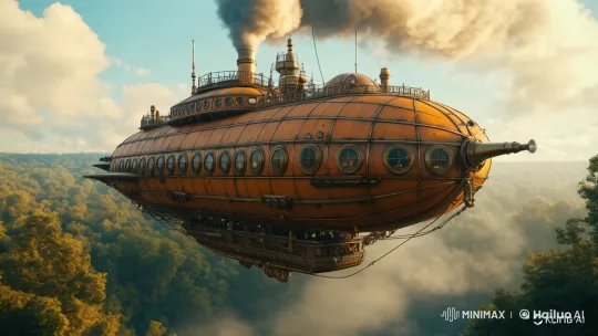 Steampunk Airship Over Detailed Forest in Live2D Animation – AI Generated Video | Hailuo AI