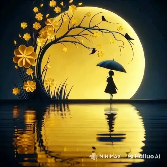 Silhouetted Girl Reflects in Moonlit Night – AI Generated Video | Hailuo AI