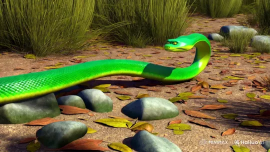 Graceful Green Snake in Sunlit Meadow – AI Generated Video | Hailuo AI