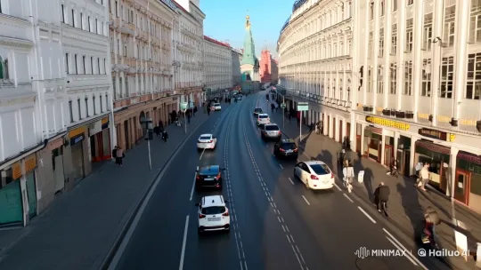Rapid Camera Flythrough of Russian City Street – AI Generated Video | Hailuo AI