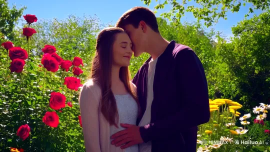 Young Couple's Romantic Garden Kiss – AI Generated Video | Hailuo AI