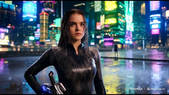 Futuristic Warrior: Neon City Rain Close-Up – AI Generated Video | Hailuo AI