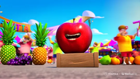 Vibrant Apple Dance Showcases Lively Fruit Market – AI Generated Video | Hailuo AI
