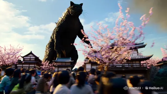 Godzilla Cat Terrorizes Japanese Town in Cinematic Masterpiece – AI Generated Video | Hailuo AI