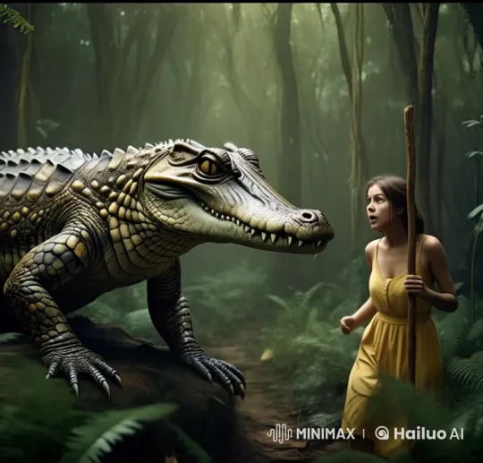 Fierce Jungle Showdown: Woman vs. Crocodile in Live2D Animation – AI Generated Video | Hailuo AI