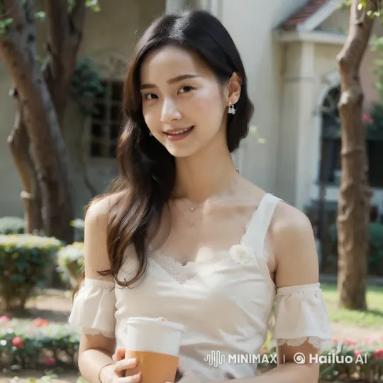 Oriental Girl in Spring Garden With Eco-Friendly Coffee Cup – AI Generated Video | Hailuo AI