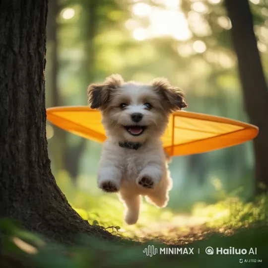 Charming Puppy Noona Prepares to Fly in Enchanted Forest – AI Generated Video | Hailuo AI