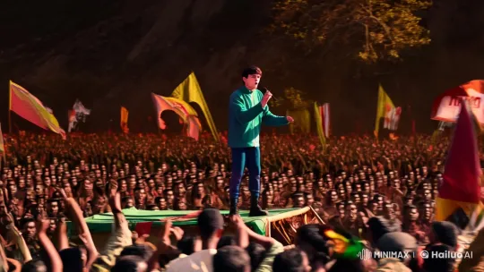 Dynamic Leadership: Young Man Addresses Enthusiastic Crowd – AI Generated Video | Hailuo AI