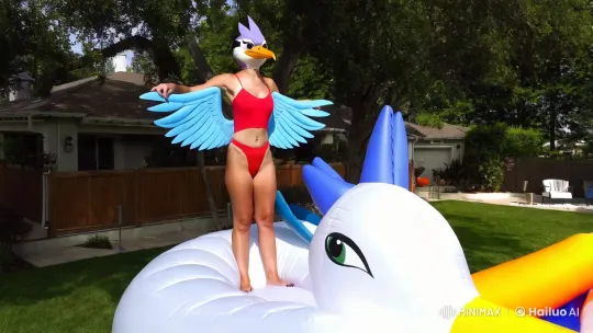Anthropomorphic Bird on Giant Gryphon Inflatable – AI Generated Video | Hailuo AI