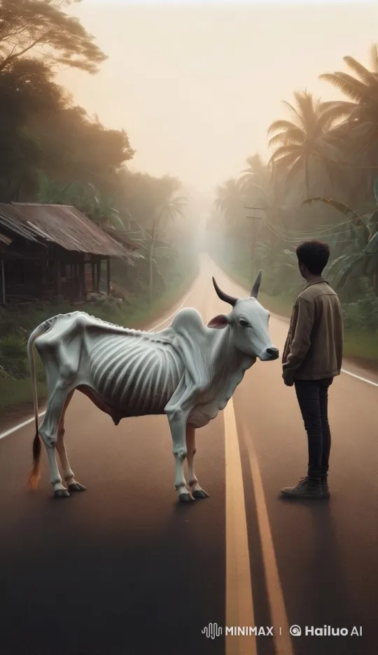 Mysterious Rural Scene: Man Prepares to Act on a Cow – AI Generated Video | Hailuo AI