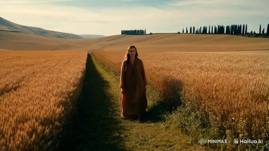 Solitary Figure in a Vast, Golden Landscape: A Visual Masterpiece – AI Generated Video | Hailuo AI