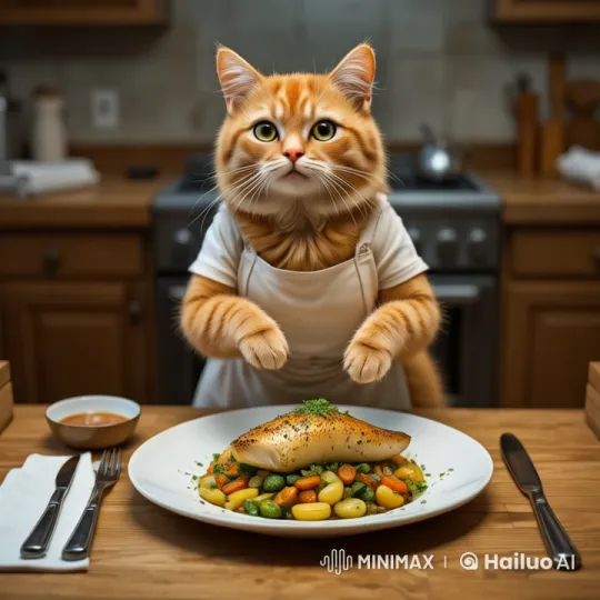 Cat Chef Cooks in Cozy Kitchen – AI Generated Video | Hailuo AI
