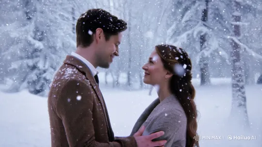 Intimate Couple's Serene Kiss in Snowy Setting – AI Generated Video | Hailuo AI