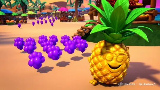 Tropical Fruit Island Market: A Vibrant Sunset Scene – AI Generated Video | Hailuo AI