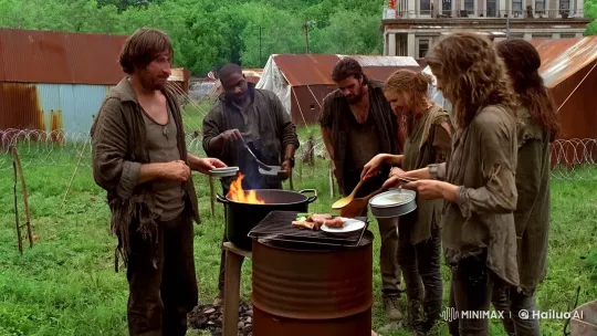 Survivors Prepare Meal in Post-Apocalyptic Camp – AI Generated Video | Hailuo AI