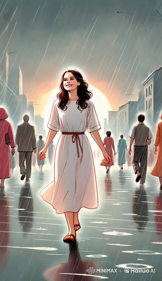 Woman Walks Confidently in Rainy City at Sunset – AI Generated Video | Hailuo AI