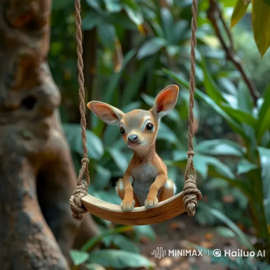 Fawn on Swing in Enchanted Forest – AI Generated Video | Hailuo AI
