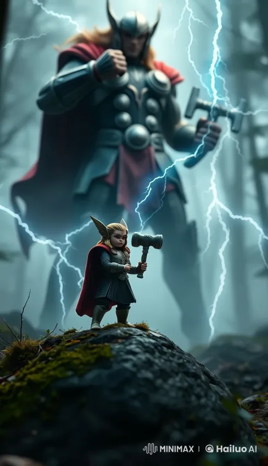 Live2D Animated Battle: Small Warrior vs. Giant in Foggy Forest – AI Generated Video | Hailuo AI