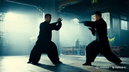 Stunning Martial Arts Duel in Atmospheric Hall – AI Generated Video | Hailuo AI