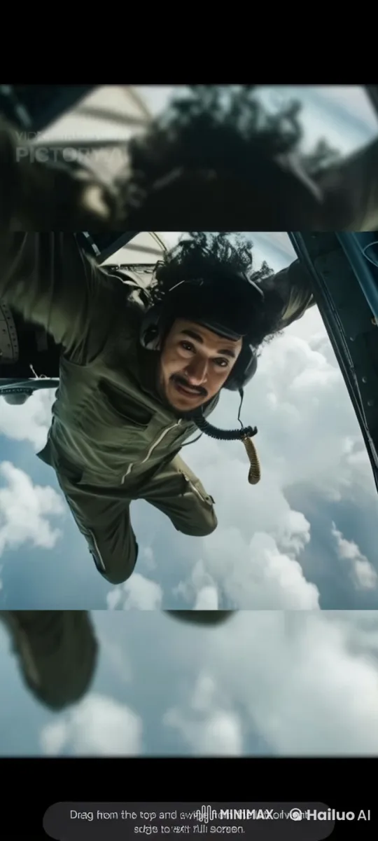 Skydiver's Joyful Descent Captured in Mid-Air – AI Generated Video | Hailuo AI