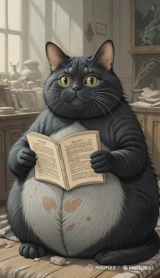 Animated Black Cat Reading Story in Cozy Study – AI Generated Video | Hailuo AI