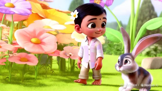 Boy and Animal Friends Enjoy Summer Garden Adventure – AI Generated Video | Hailuo AI