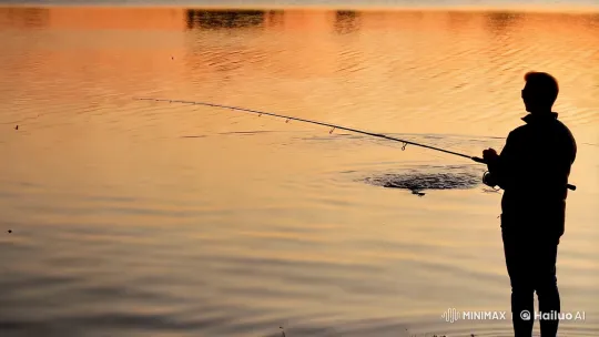 Tranquil Fishing Moment at Dusk Lake – AI Generated Video | Hailuo AI