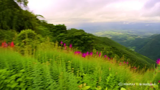 Vivid Landscape and Focused Flower Pan-Zoom Cinematography – AI Generated Video | Hailuo AI