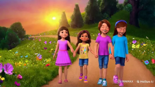 Children's Joyful Walk Along a Flowery Path – AI Generated Video | Hailuo AI