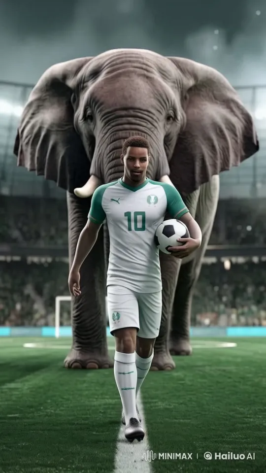 Football Player and Elephant Gracefully Stride Through Stadium – AI Generated Video | Hailuo AI