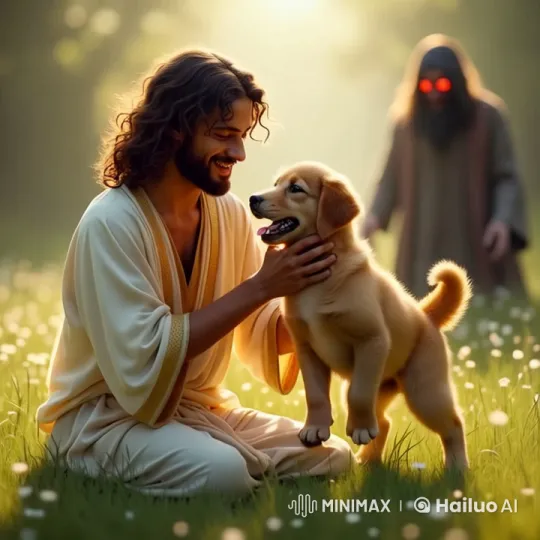 Jesus Playing with Puppy in Serene Field – AI Generated Video | Hailuo AI