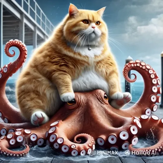 Terry the Cat Rests on an Octopus in Live2D Animation – AI Generated Video | Hailuo AI