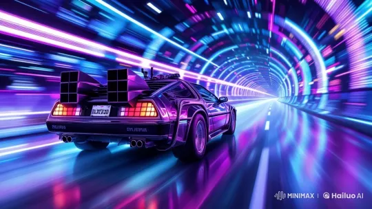 DeLorean Speeding Through Futuristic Tunnel – AI Generated Video | Hailuo AI