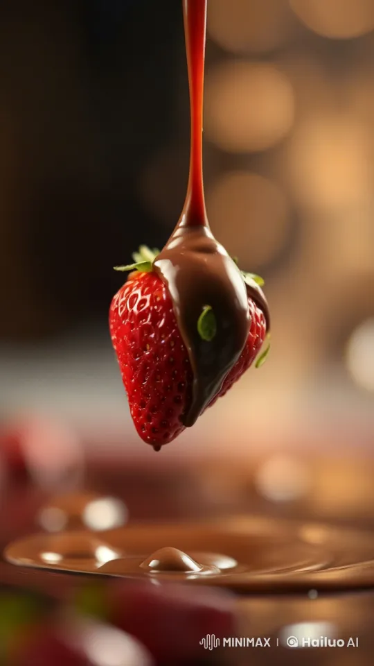 Strawberry Dipped in Velvety Chocolate Delight – AI Generated Video | Hailuo AI