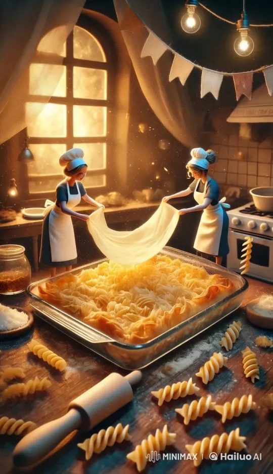 Joyful Women Making Börek in a Cozy Kitchen – AI Generated Video | Hailuo AI