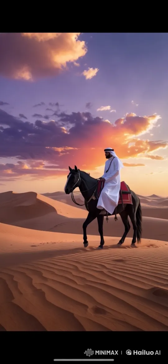Desert Sunset: Rider and Horse in Tranquil Beauty – AI Generated Video | Hailuo AI