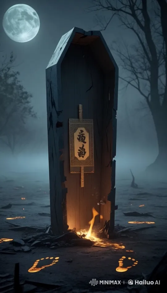 Eerie Jiangshi Scene with Empty Coffin and Misty Forest – AI Generated Video | Hailuo AI