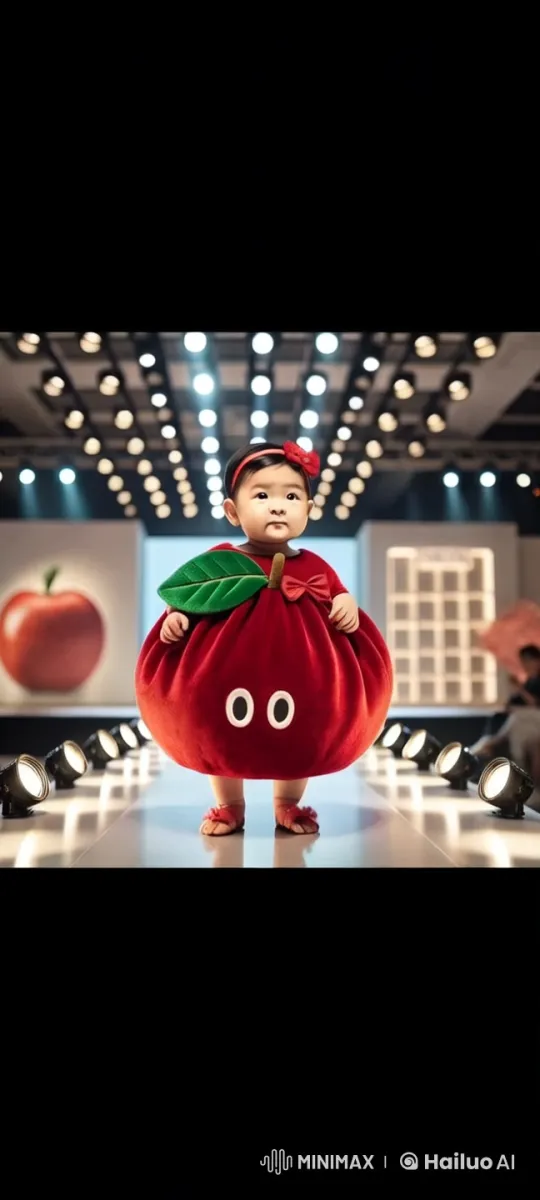 Child in Apple Costume Steals Show at Fashion Runway – AI Generated Video | Hailuo AI